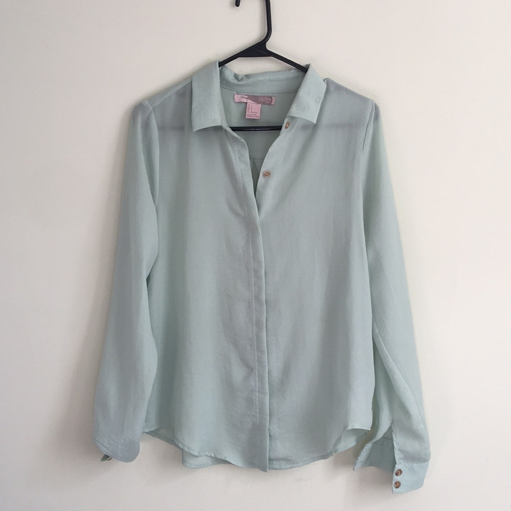 Sea foam muted minty green button down blouse